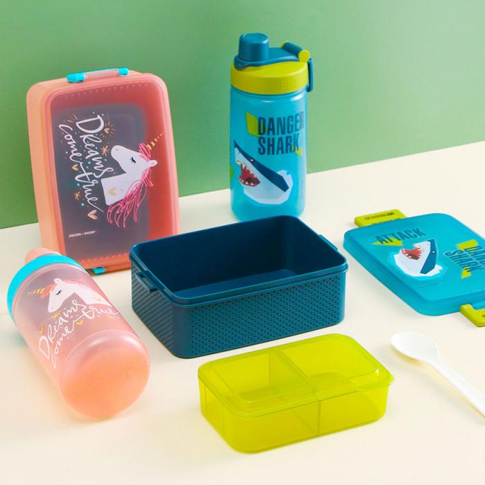 童彩3格飯盒+運動水壺套裝(含內盒800ml+500